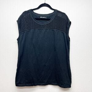 Eddie Bauer Top Womens 2XL Crochet Cotton Stretch Minimalist Casual Neutral